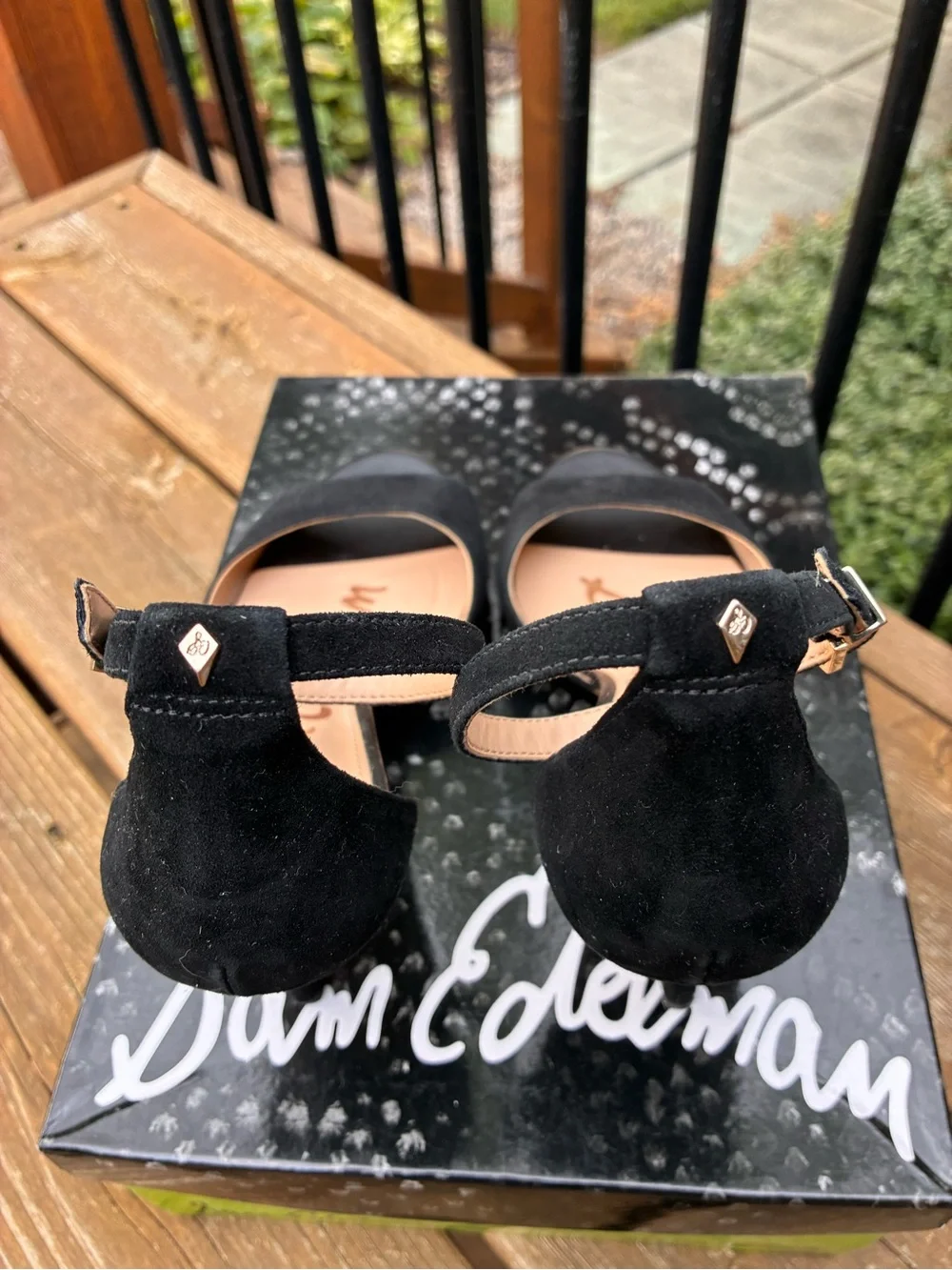 Sam Edelman Black Suede Porchia Open-Toe Ankle-Strap Heels size 7.5